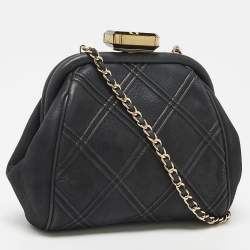 Chanel Black Quilted Shimmering Leather Timeless Chain Clutch