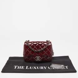 Pre Owned Chanel Red Quilted Patent Leather Mini Square Classic Flap Bag