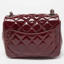 Pre Owned Chanel Red Quilted Patent Leather Mini Square Classic Flap Bag