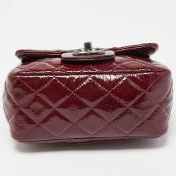 Pre Owned Chanel Red Quilted Patent Leather Mini Square Classic Flap Bag