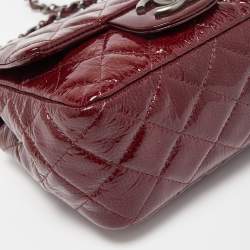 Pre Owned Chanel Red Quilted Patent Leather Mini Square Classic Flap Bag