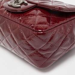 Pre Owned Chanel Red Quilted Patent Leather Mini Square Classic Flap Bag