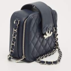 Pre Owned Chanel Navy Blue Quilted Leather Mini CC Box Camera Bag
