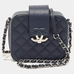 Pre Owned Chanel Navy Blue Quilted Leather Mini CC Box Camera Bag