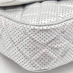 Pre Owned Chanel Silver Perforated Quilted Leather Mini CC Square Flap Bag 
