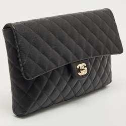 Chanel Black Quilted Caviar Leather CC Flap Clutch