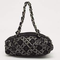 Chanel Black/Silver Chain Link Print Fabric CC Satchel