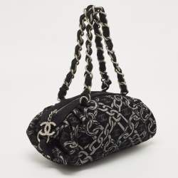 Chanel Black/Silver Chain Link Print Fabric CC Satchel