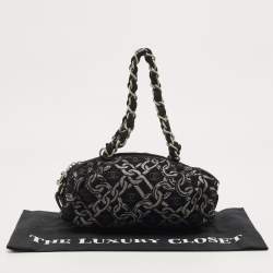 Chanel Black/Silver Chain Link Print Fabric CC Satchel