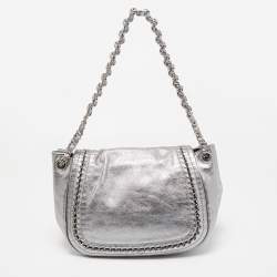 Chanel Silver Leather Luxe Ligne Accordion Flap Bag