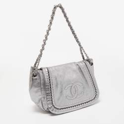 Chanel Silver Leather Luxe Ligne Accordion Flap Bag