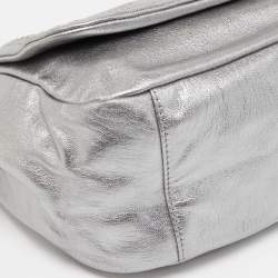 Chanel Silver Leather Luxe Ligne Accordion Flap Bag