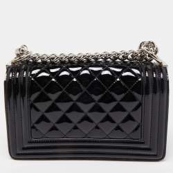 Pre Owned Chanel Black Quilted Patent Leather Small Boy Flap Bag