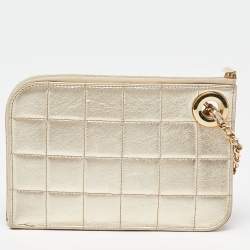 Pre Owned Chanel Metallic Gold Square Quilted Leather Handcuff Clutch