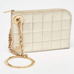 Pre Owned Chanel Metallic Gold Square Quilted Leather Handcuff Clutch