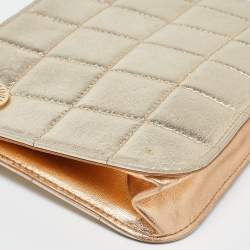 Pre Owned Chanel Metallic Gold Square Quilted Leather Handcuff Clutch