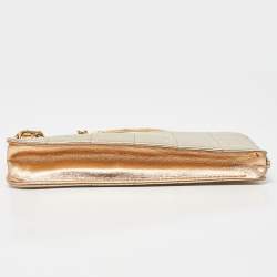 Pre Owned Chanel Metallic Gold Square Quilted Leather Handcuff Clutch