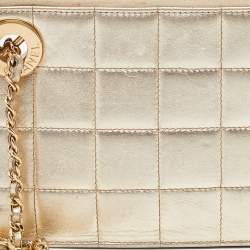 Pre Owned Chanel Metallic Gold Square Quilted Leather Handcuff Clutch