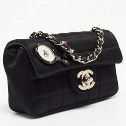 Chanel Black Choco Quilted Satin Extra Mini Lipstick Charm Bag
