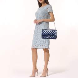Pre Owned Chanel Blue Quilted Patent Leather Reissue 2.55 Classic 226 Flap Bag