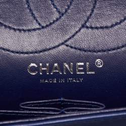 Pre Owned Chanel Blue Quilted Patent Leather Reissue 2.55 Classic 226 Flap Bag