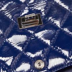 Pre Owned Chanel Blue Quilted Patent Leather Reissue 2.55 Classic 226 Flap Bag