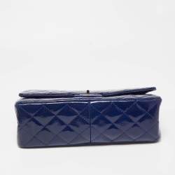 Pre Owned Chanel Blue Quilted Patent Leather Reissue 2.55 Classic 226 Flap Bag
