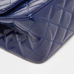 Pre Owned Chanel Blue Quilted Patent Leather Reissue 2.55 Classic 226 Flap Bag