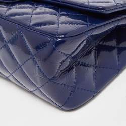 Pre Owned Chanel Blue Quilted Patent Leather Reissue 2.55 Classic 226 Flap Bag