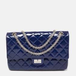 Chanel Blue Quilted Caviar Patent Leather Reissue 2.55 Classic 226