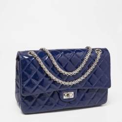 Pre Owned Chanel Blue Quilted Patent Leather Reissue 2.55 Classic 226 Flap Bag