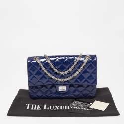 Pre Owned Chanel Blue Quilted Patent Leather Reissue 2.55 Classic 226 Flap Bag