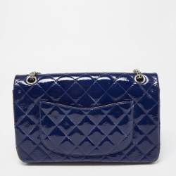 Pre Owned Chanel Blue Quilted Patent Leather Reissue 2.55 Classic 226 Flap Bag