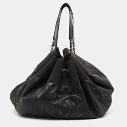 Pre Owned Chanel Black Iridescent Leather and Fabric CC Coco Cabas Hobo
