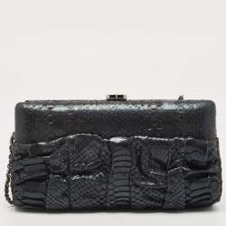 مملوكة مسبقًا Chanel Dark Blue Shimmer Python CC Frame Chain Clutch