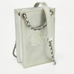 Pre Owned Chanel Silver Patent and Leather CC Phone Holder Crossbody Bag
