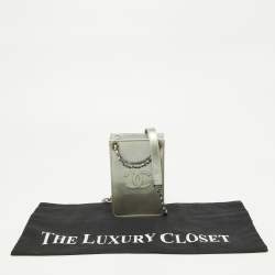 Pre Owned Chanel Silver Patent and Leather CC Phone Holder Crossbody Bag