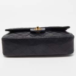 Pre Owned Chanel Black Quilted Lambskin Leather Medium Classic Double Flap Bag