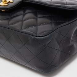 Pre Owned Chanel Black Quilted Lambskin Leather Medium Classic Double Flap Bag