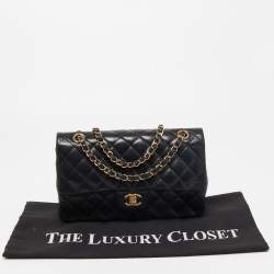 Pre Owned Chanel Black Quilted Lambskin Leather Medium Classic Double Flap Bag