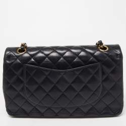 Pre Owned Chanel Black Quilted Lambskin Leather Medium Classic Double Flap Bag