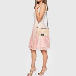 Pre Owned Chanel Peach/Pink Chevron Patent Leather Medium Boy Flap Bag
