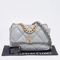 Chanel Grey Quilted Leather Large 19 Flap Bag