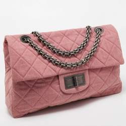 Pre Owned Chanel Pink Quilted Canvas XXL Reissue 2.55 Flap Bag