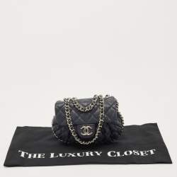 Pre Owned Chanel Navy Blue Quilted Leather CC Chain Around Flap Bag