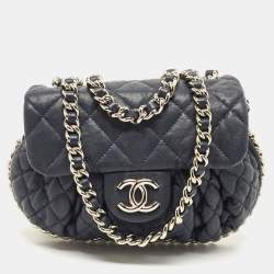 Pre Owned Chanel Navy Blue Quilted Leather CC Chain Around Flap Bag