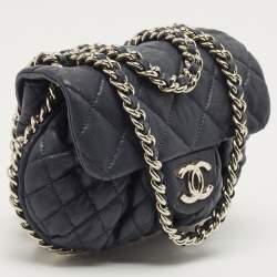 Pre Owned Chanel Navy Blue Quilted Leather CC Chain Around Flap Bag