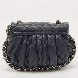 Pre Owned Chanel Navy Blue Quilted Leather CC Chain Around Flap Bag
