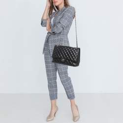 Pre Owned Chanel Black Leather Maxi Jumbo XL Classic Flap Bag