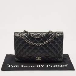 Pre Owned Chanel Black Leather Maxi Jumbo XL Classic Flap Bag
